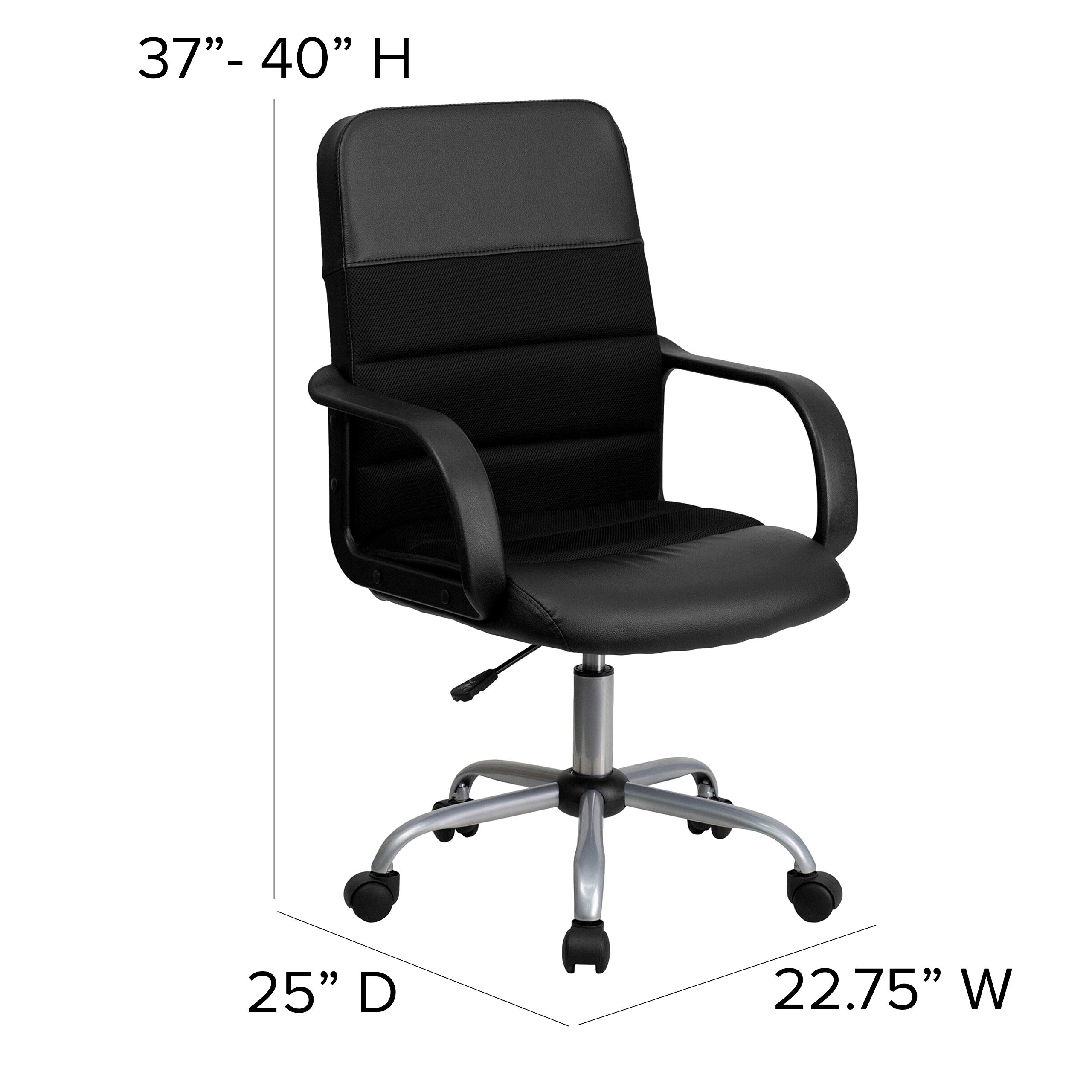 Flash Furniture Manor Mid-Back Swivel LeatherSoft Office Chair with Adjustable Height, Headrest & Padded Arms - Ergonomic Desk Chair for Home Office, Gaming & Workspace - Black