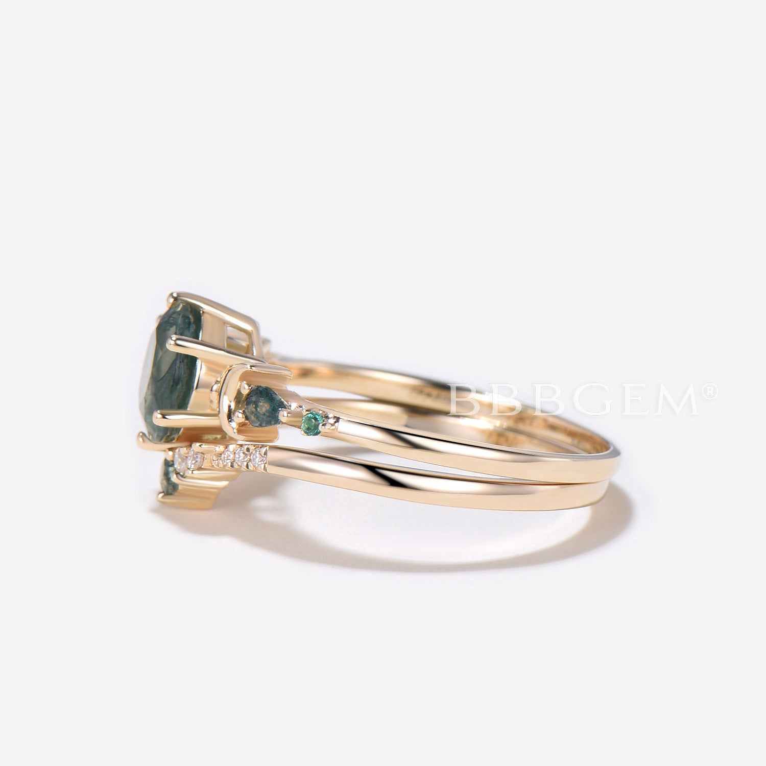 14K Gold Moss Agate Moon Engagement Ring – Elegant Aquatic Agate Wedding Band for Women, Perfect for Proposals, Anniversaries & Romantic Occasions