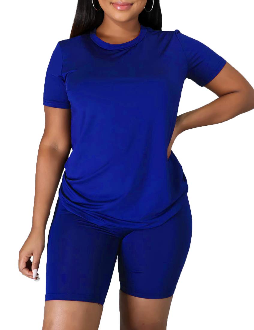 Kaximil Women's 2 Piece Outfit - Casual Short Sleeve T-Shirt & High Waist Biker Leggings Set | Trendy Clubwear, Lounge & Street Style Fashion