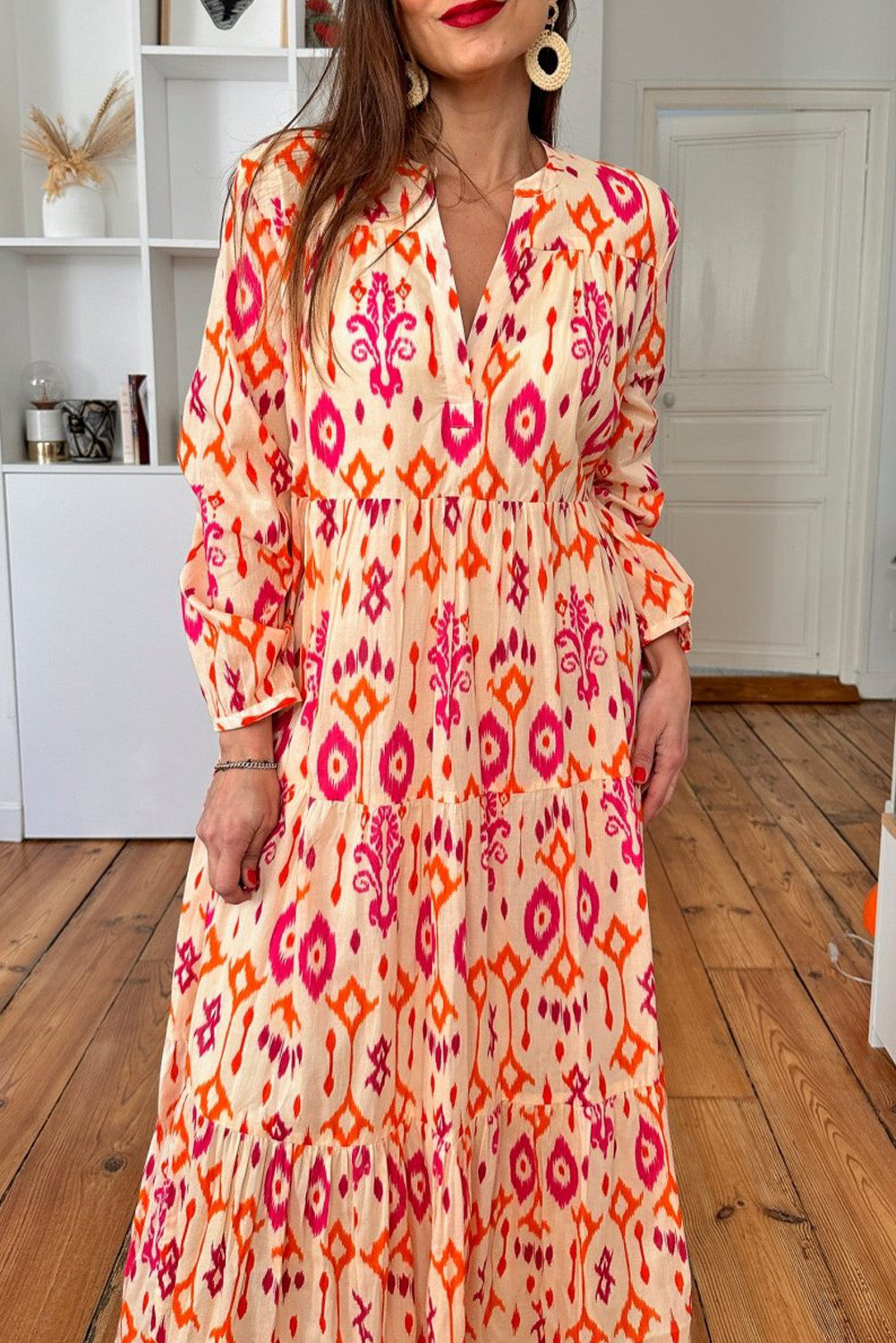 Stylish Western Abstract Geometric Printed Maxi Dress for Women - Perfect for Summer Vacations, Beach Parties & Boho Fashion