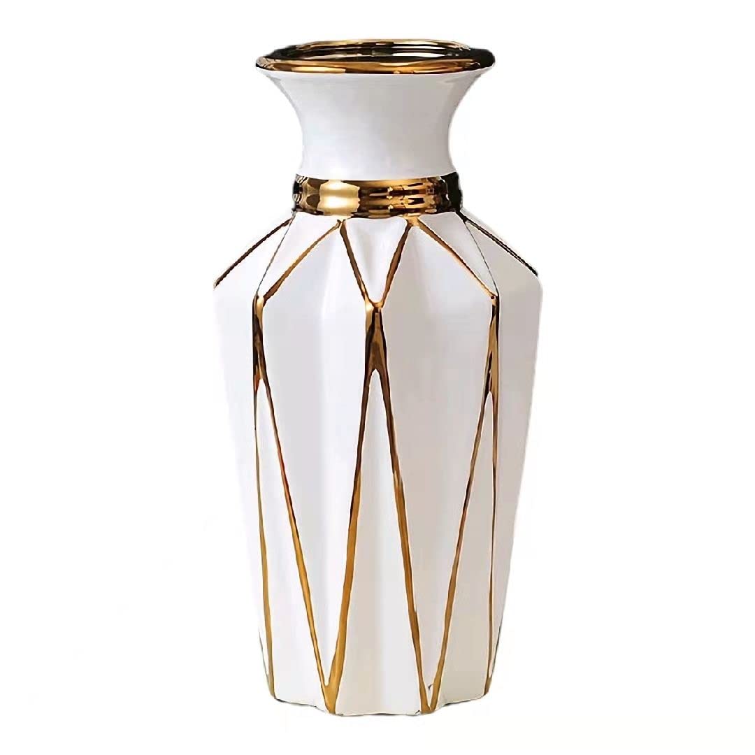Modern Geometric Electroplated Ceramic Vase - Green Minimalist Luxury Home Decor for Living Room, Office Desk | 5.51