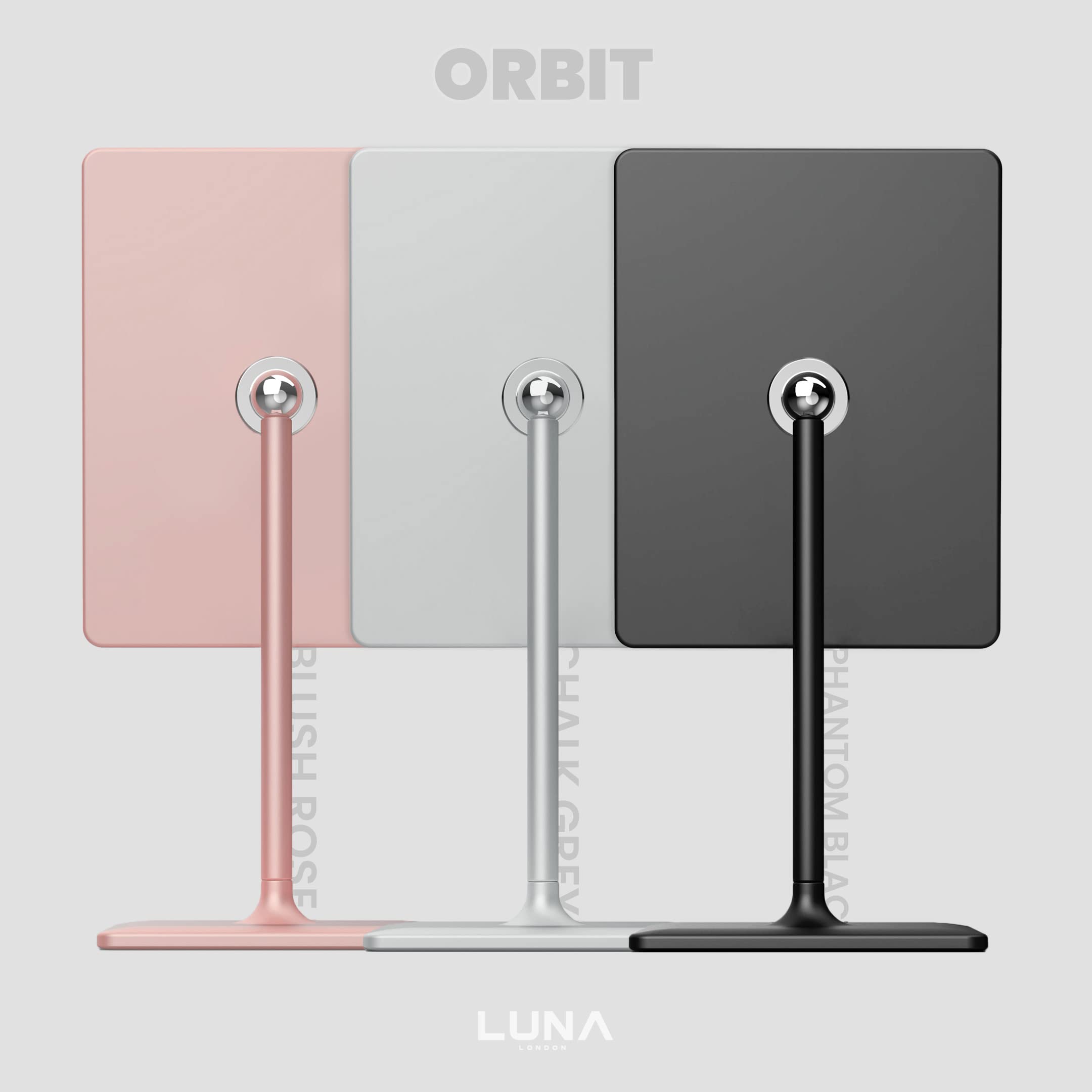 Orbit Mirror - 7X Magnification LED Vanity Mirror with Dimmable Lights, Rechargeable Makeup Mirror for Tabletop | Perfect for Makeup, Skincare & Grooming | Phantom Black