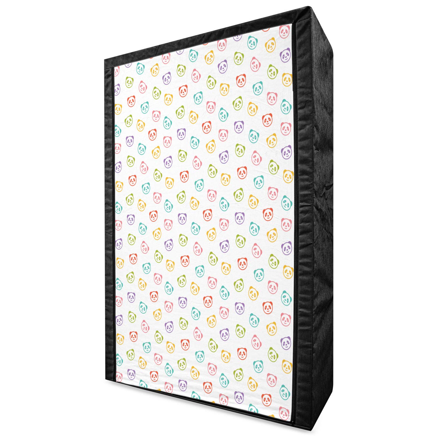 Ambesonne Cartoon Portable Fabric Wardrobe with Funny Panda Bears & Colorful Animals Design - 42.5 Inch Multicolor Clothing Organizer & Storage Closet with Shelves | Perfect for Kids' Rooms, Dorm Storage & Small Space Organization