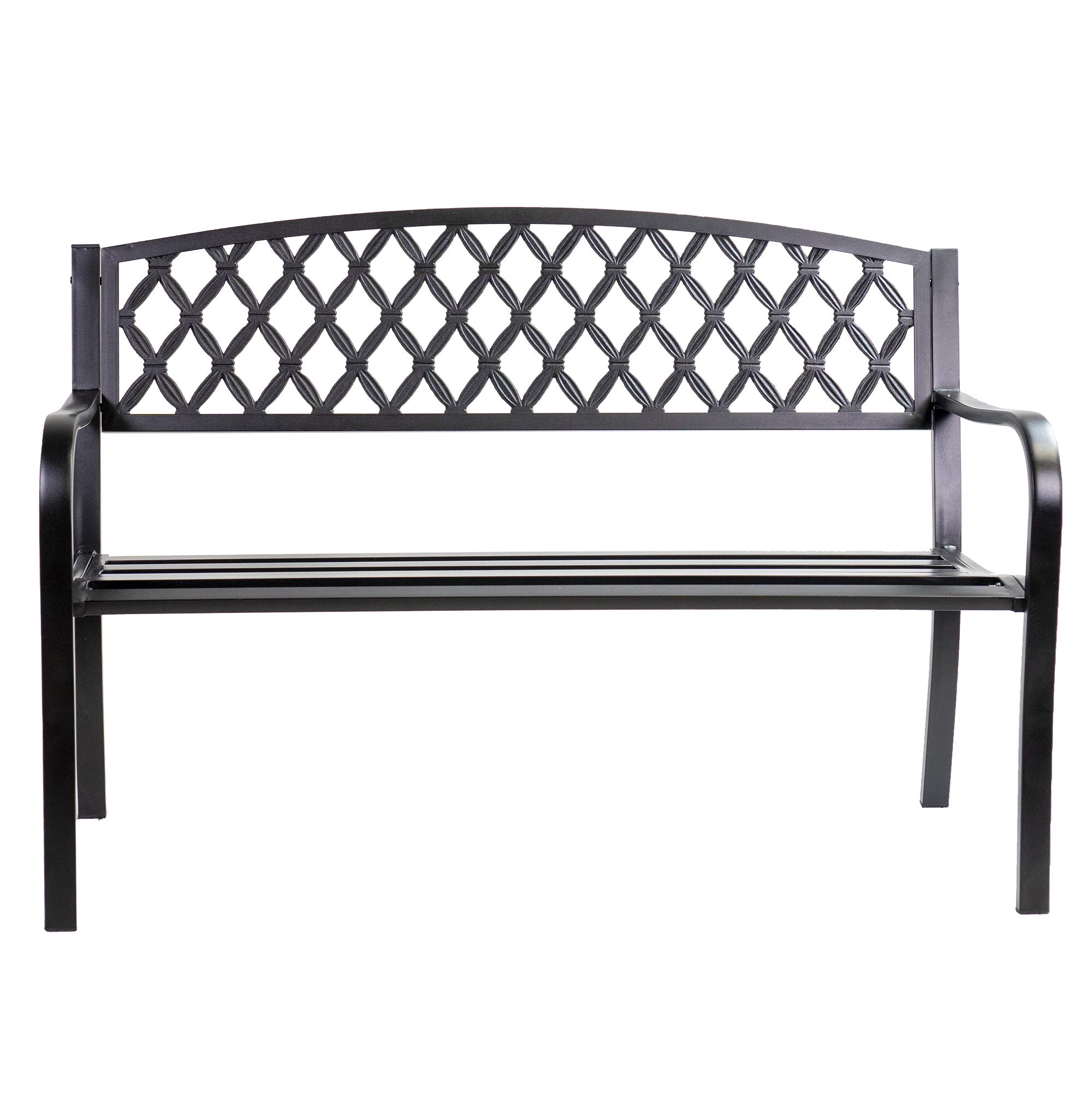 Patio Premier 213045 Black Lattice Back Metal Park Bench - Outdoor Garden, Patio & Lawn Seating Furniture for Parks, Yards & Backyards