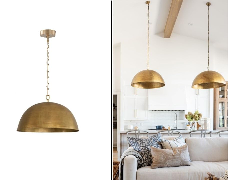 Vintage Hammered Brass Dome Pendant Light - 15
