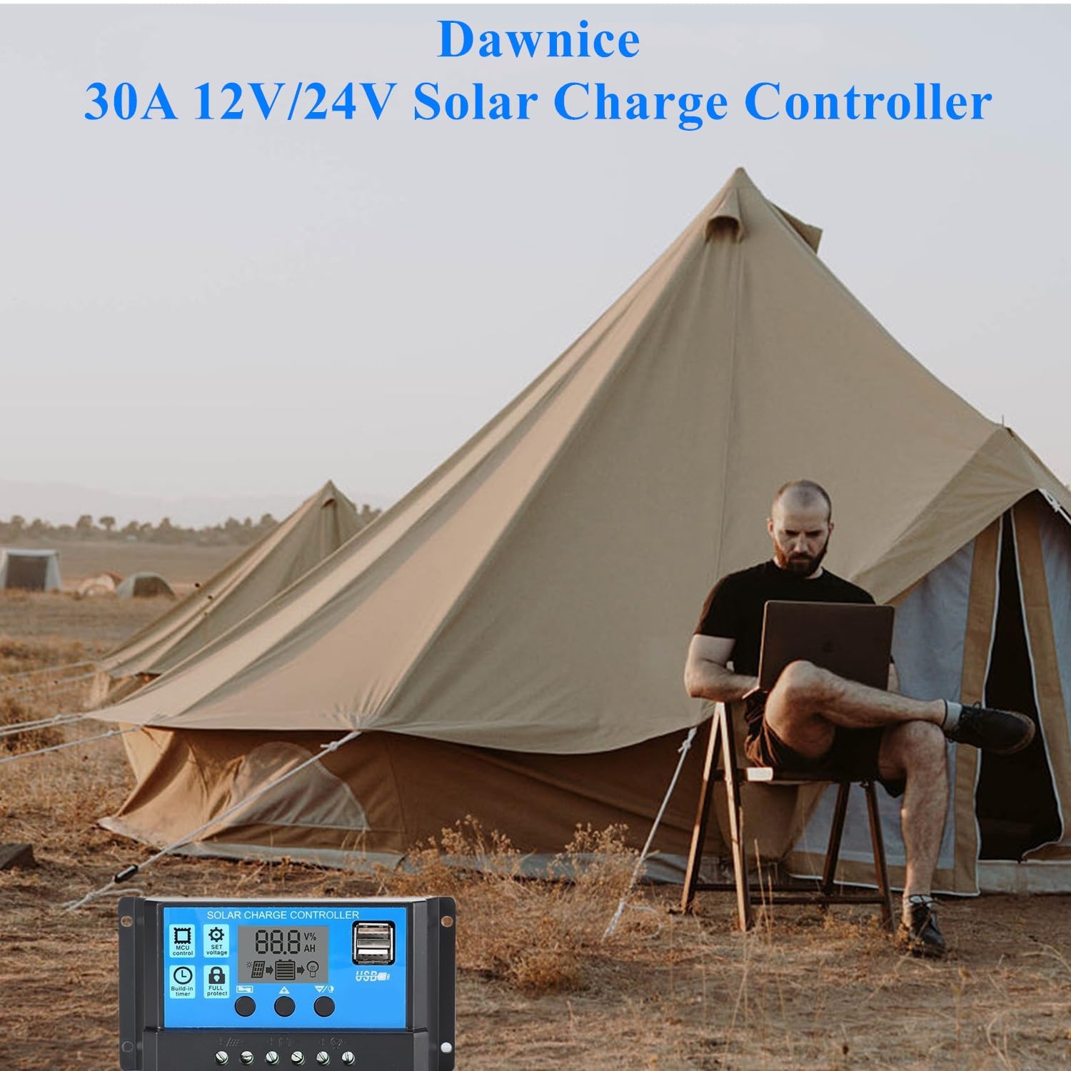 30A PWM Solar Charge Controller 12V/24V Auto - Adjustable LCD Display with Dual USB Ports & Timer - Perfect for RV, Boat, Off-Grid Solar Systems & Home Solar Panel Regulation