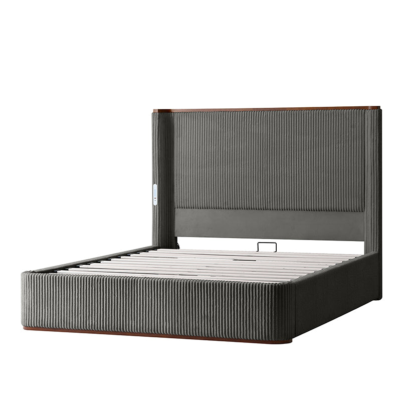 Thaine Hydraulic Storage Bed with LED Lighting & USB Charging Ports - Space-Saving Bed Frame with Underbed Storage for Small Apartments & Dorms