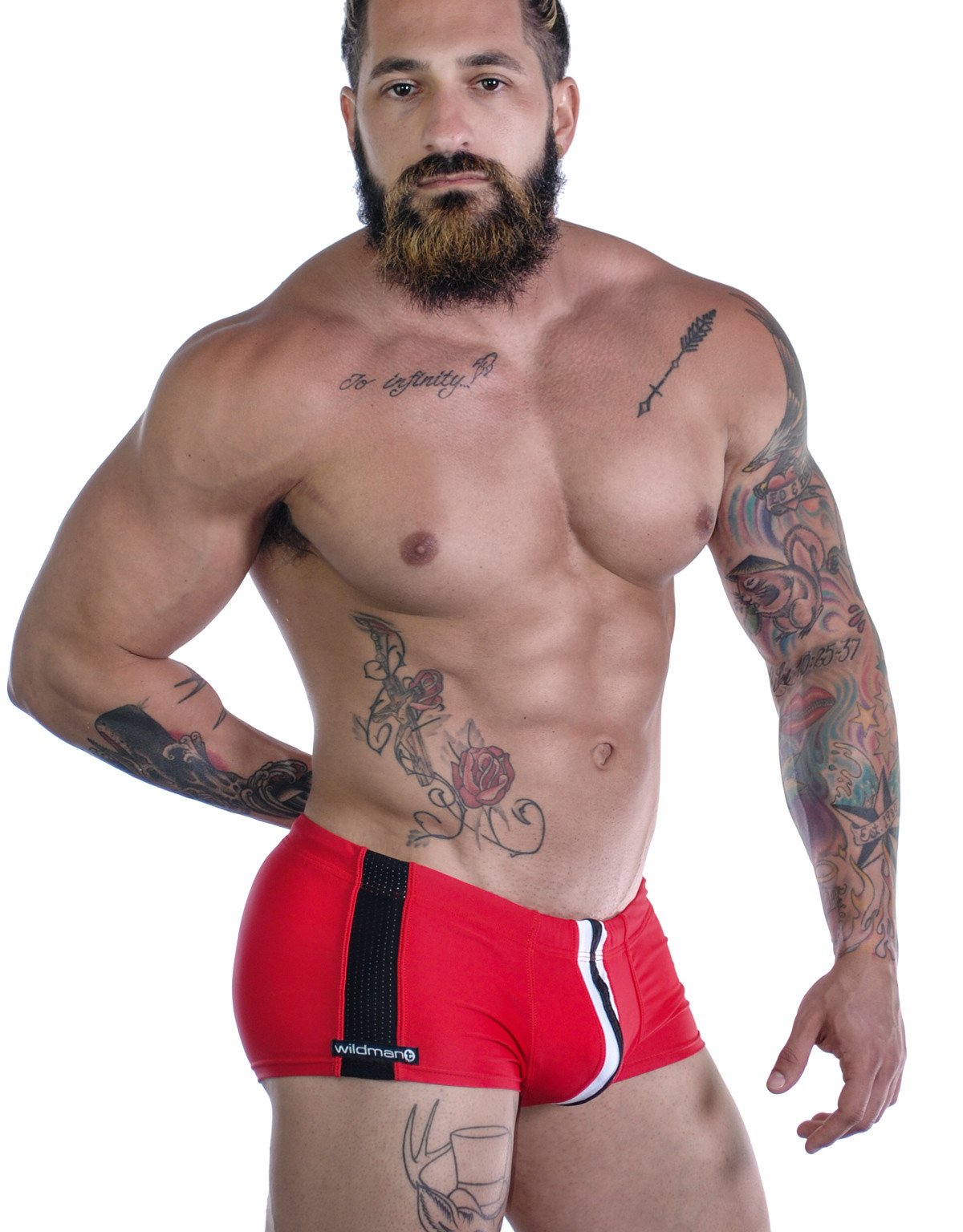 Wildmant Sportivo Square Cut Red - Premium Men's Swim Trunks for Beach, Pool & Summer Vacation | Quick Dry & Comfortable