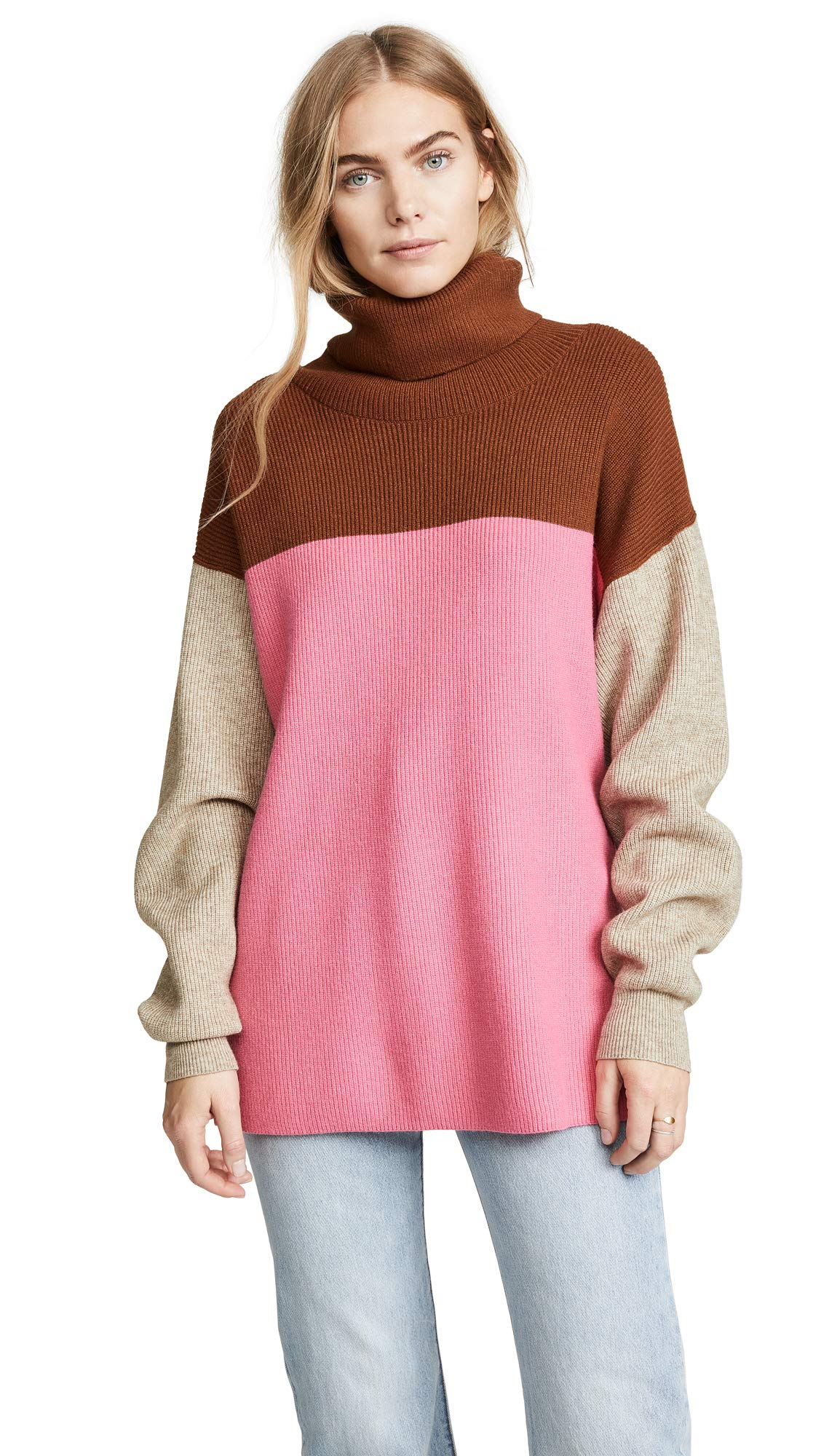 FREE PEOPLE Women's Ribbed Colorblocked Turtleneck Sweater Top - Cozy Winter Knit Pullover for Casual Outfits & Holiday Gatherings