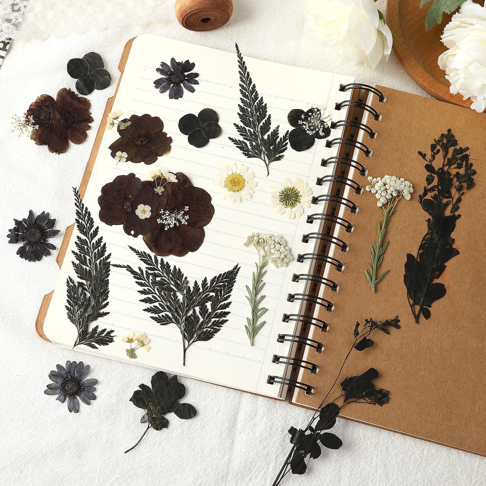 120 Pcs Black Dried Pressed Flowers for Resin Molds - Real Pressed Flowers for DIY Crafts, Jewelry Making, Scrapbooking, Candle & Soap Making - Perfect for Halloween Decorations & Home Craft Projects
