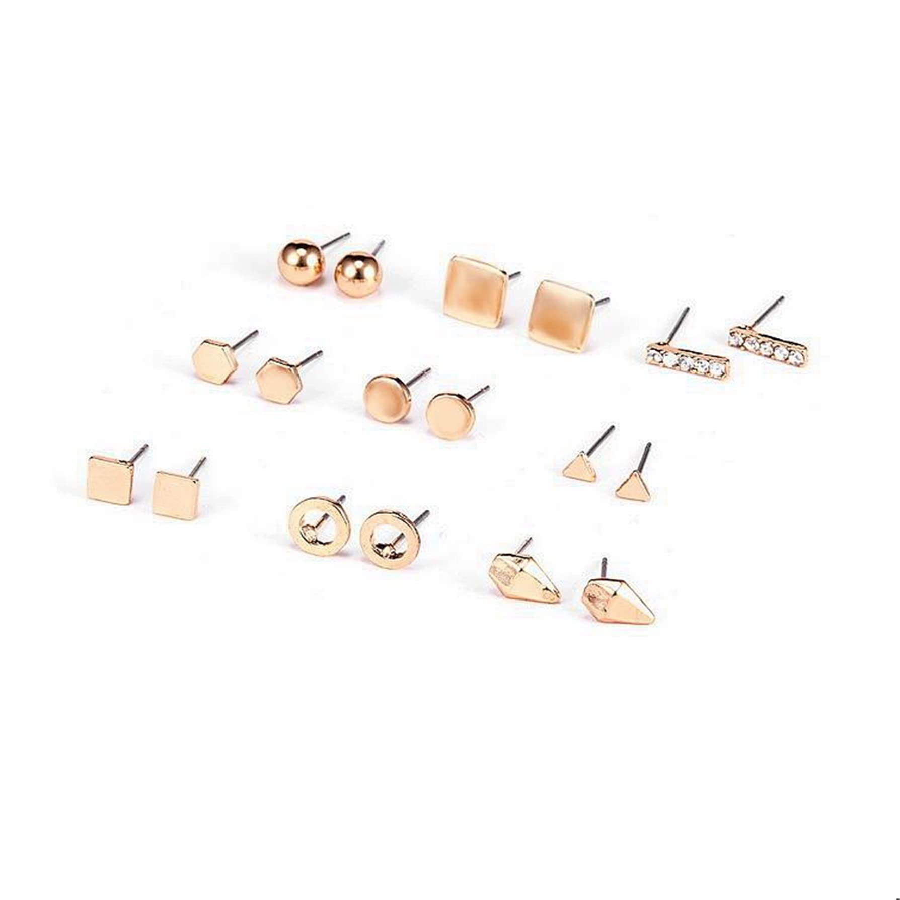 WEIJIN 9 Pairs Mixed Style Rhinestone Geometric Stud Earrings Set for Women - Alloy Fashion Jewelry for Daily Wear, Parties & Gifts