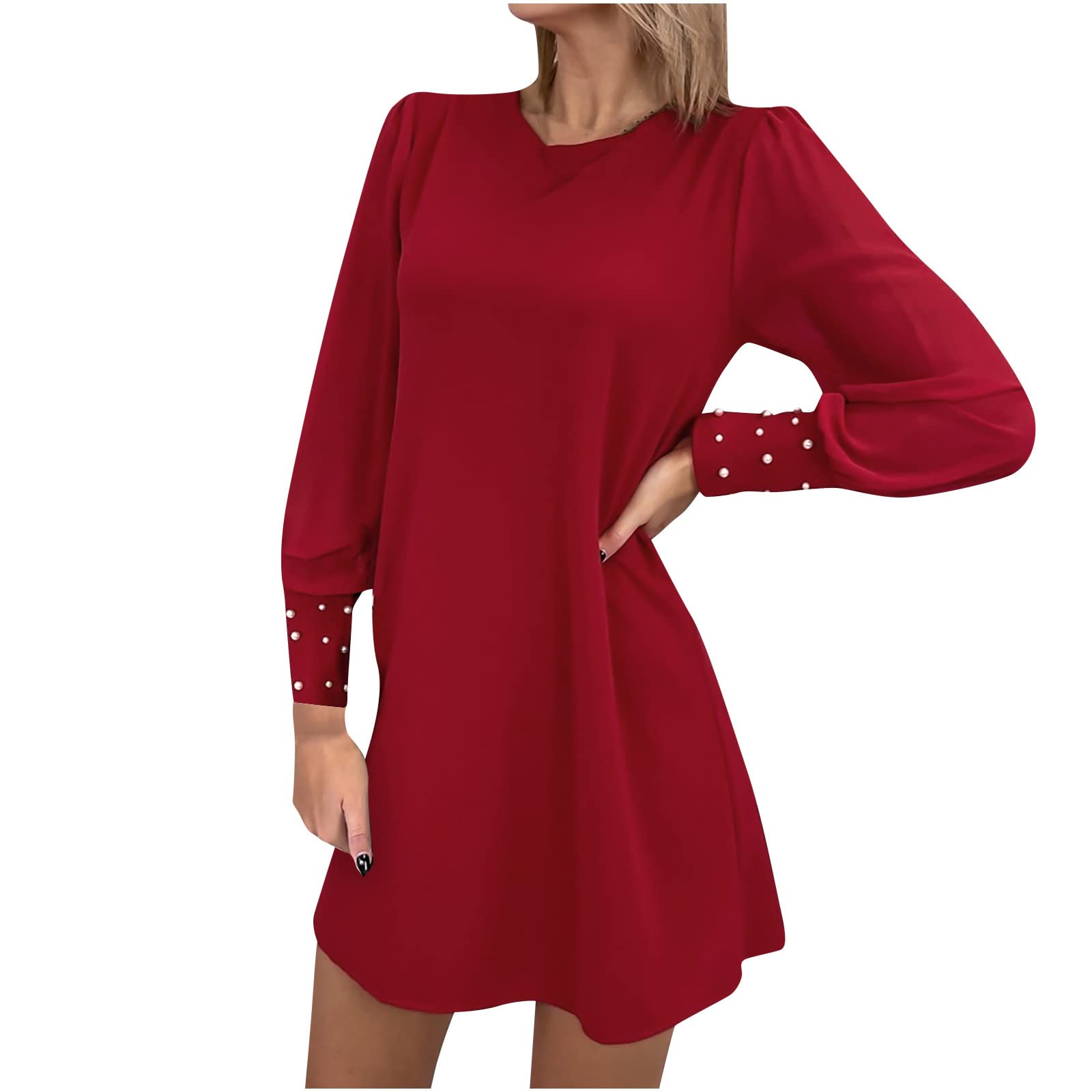 2022 Women's Summer Dresses - Solid Color See-Through Mesh Long Sleeve Round Neck Swing Sundress with Belt | Perfect for Beach Vacation, Date Night & Casual Outings