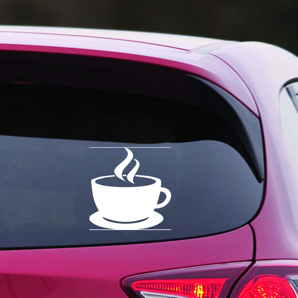 Premium Waterproof Vinyl Decal Stickers for Coffee Mugs - ANDGEST White Coffee Cup Set of 2 - Perfect for Laptop, Phone, Helmet, Car Window, Bumper, Door & Wall Decoration - Great Gift for Coffee Lovers & Home Office Decor