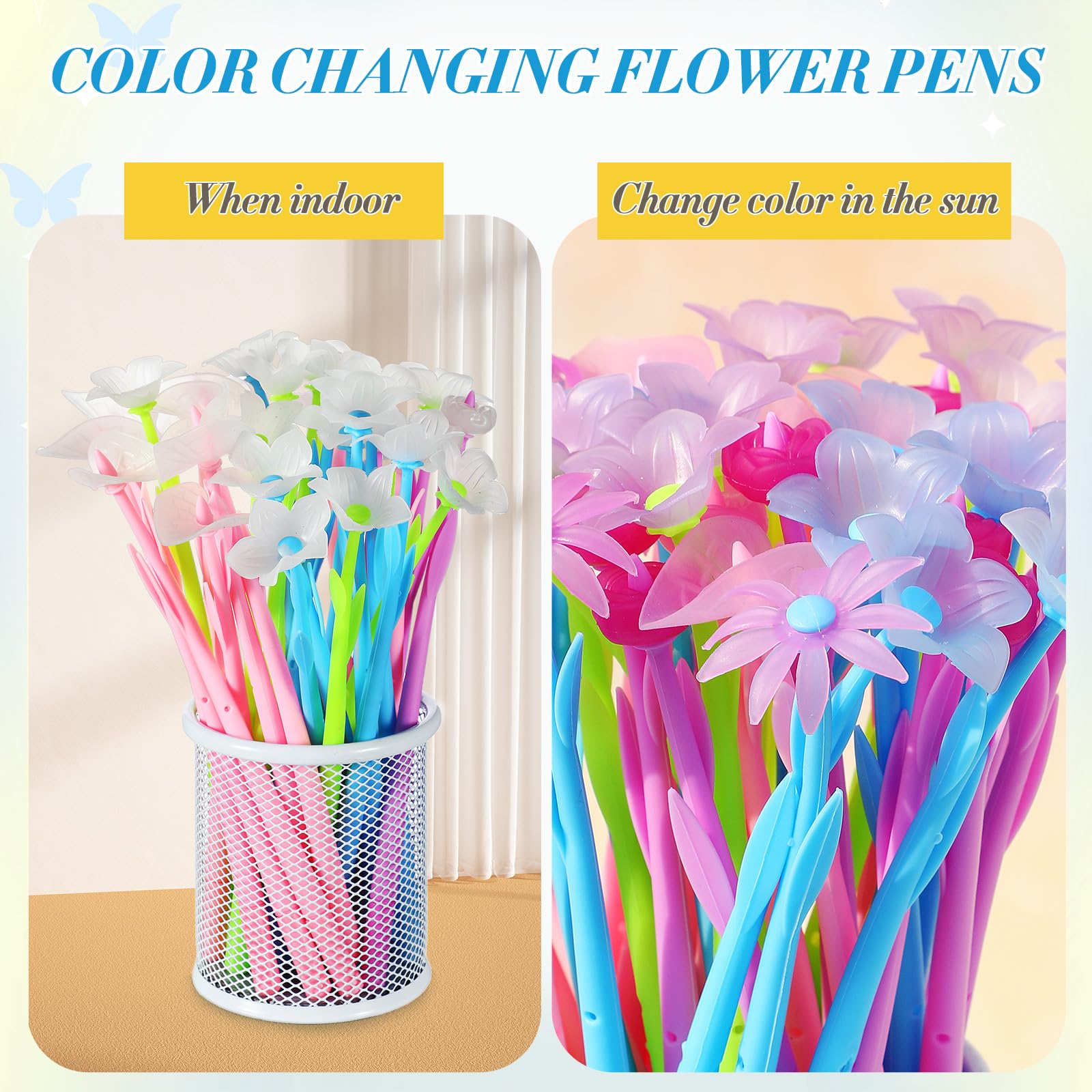 Tinlade 200 Pcs Color Changing Flower Gel Pens - 0.5mm Black Ink Bulk Pack | Cute Kawaii Ballpoint Pens for Kids, Office & School Supplies | Creative Mother's Day Gifts & Student Party Favors | Perfect for Note-Taking, Art Projects & Classroom Rewards