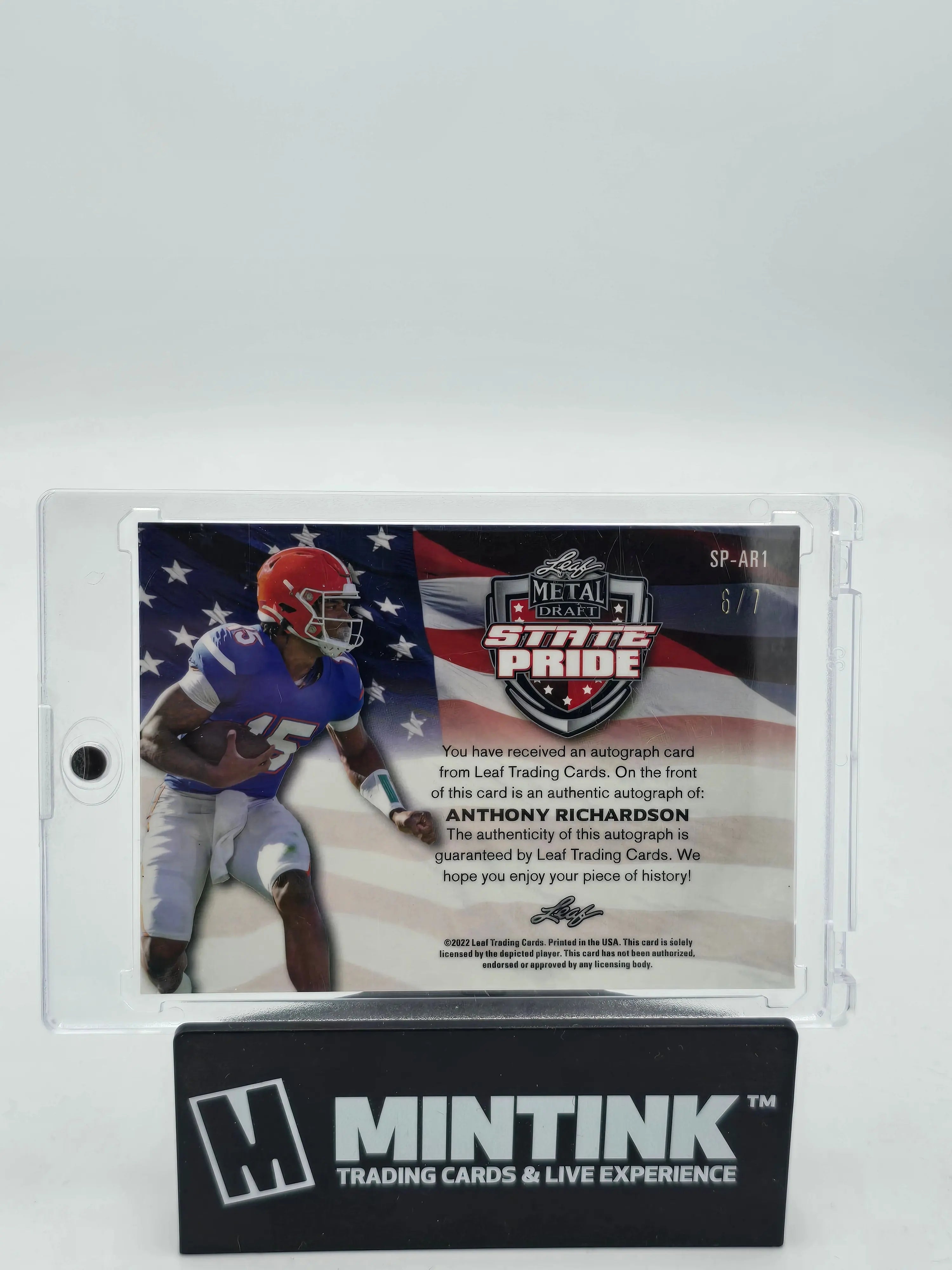 2022 Leaf Metal Draft Anthony Richardson Green Wave State Pride Auto Autograph /7 - Rare Football Trading Card for Collectors & Fans - Perfect for Sports Memorabilia Displays & Investment
