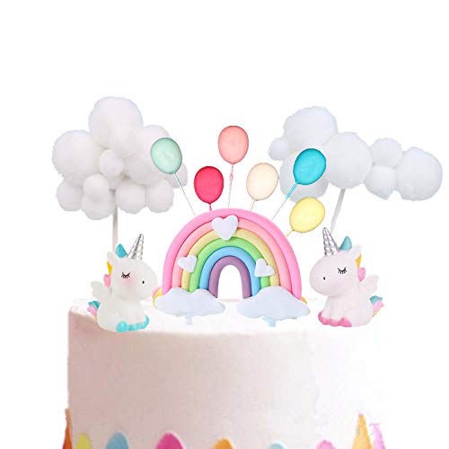 Vibrant Rainbow Cake Toppers - Colorful Birthday & Wedding Cake Decorations with Cloud Balloon Flags - Perfect for Party Baking Supplies & Dessert Displays