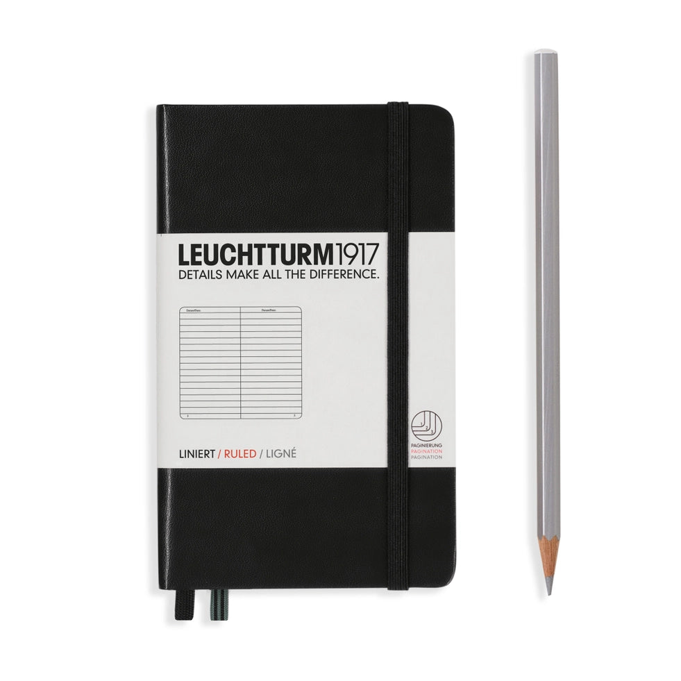 Leuchtturm1917 Hardcover Notebook A6 Size - Ruled Pages, Black - Perfect for Journaling, Note Taking & Travel Planning