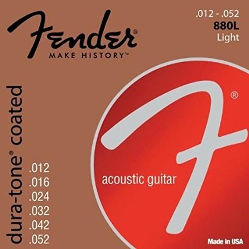Premium Fender 880L Dura-Tone Coated Acoustic Guitar Strings 12-52 Light Gauge | USA-Made for Enhanced Tone & Durability | Perfect for Studio Recording & Live Performances