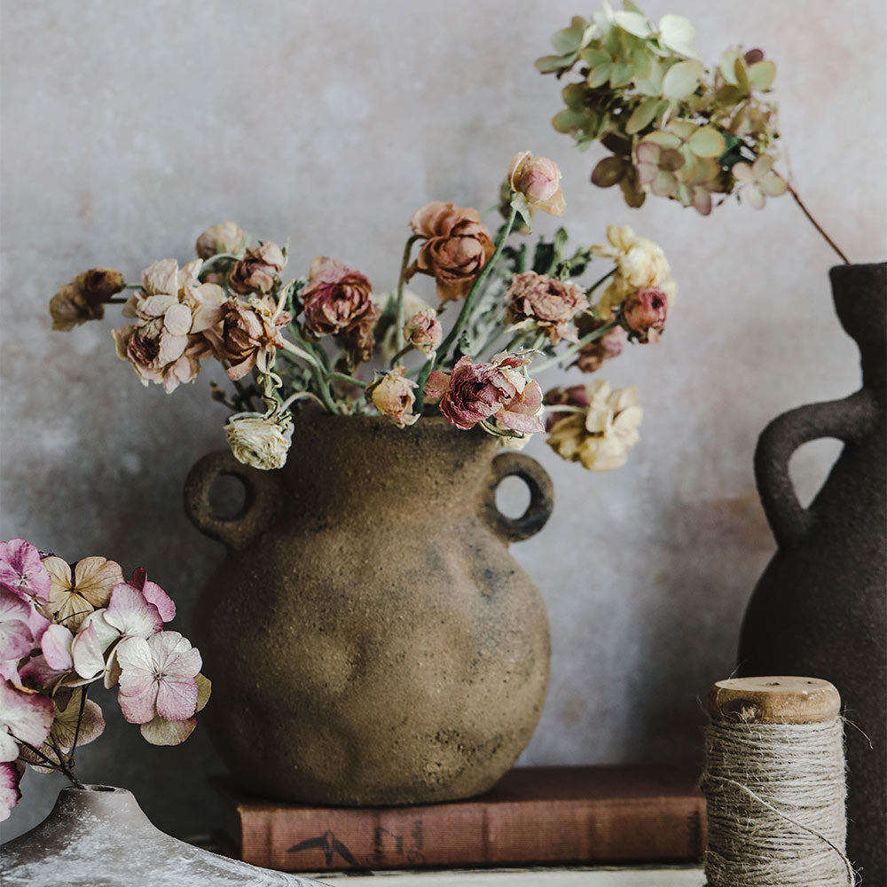 Rustic Clay Vase Handmade Dark Brown Ceramic Pot - Perfect for Farmhouse Decor, Boho Home, Wedding Centerpieces & Tabletop Displays