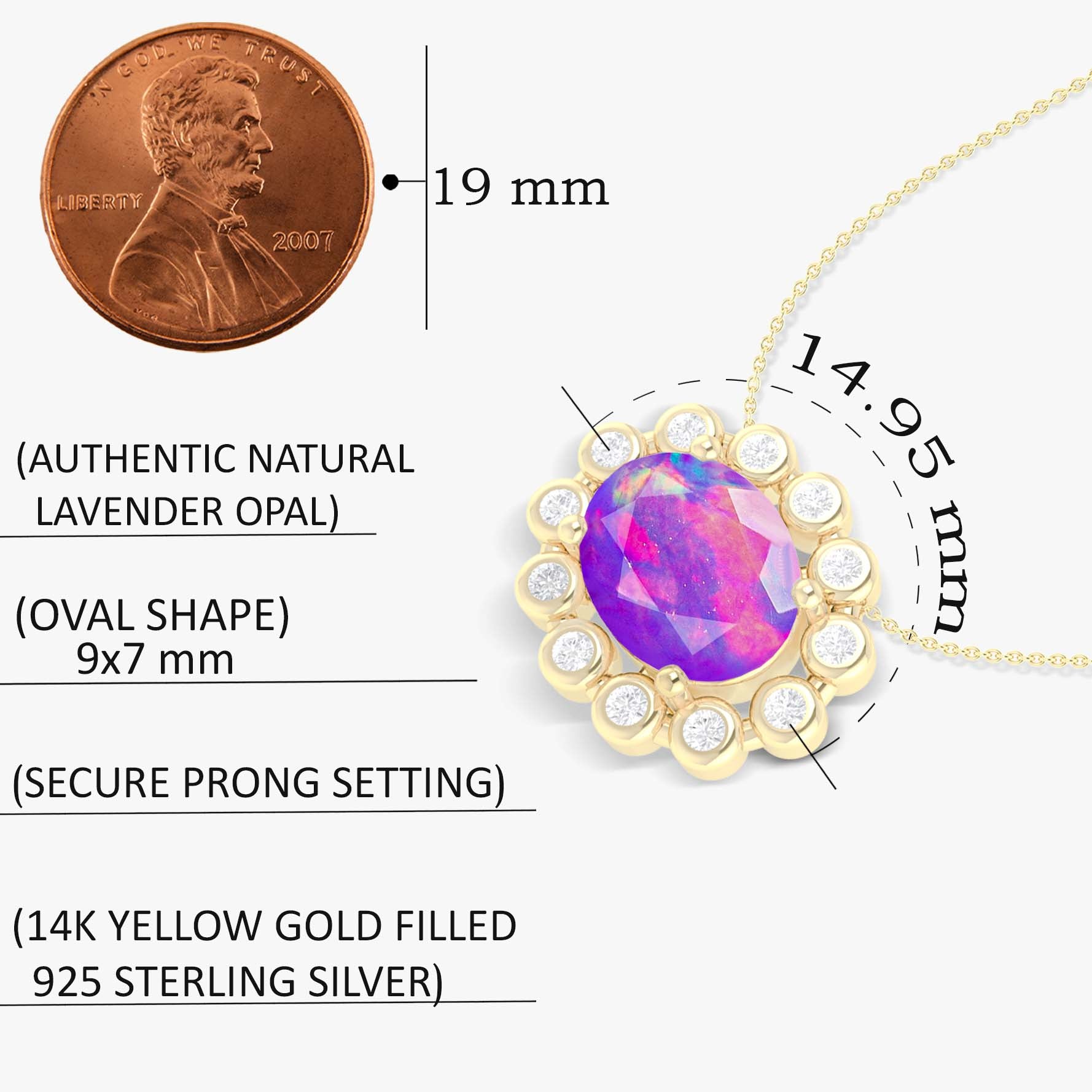 Natural Lavender Opal & White Zircon Halo Chain Pendant Necklace - Elegant Jewelry Gift for Women, Perfect for Weddings, Anniversaries & Special Occasions