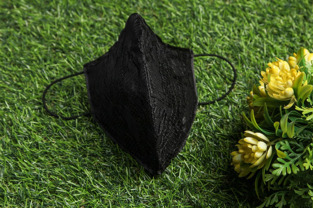 Stylish Black Floral Mesh Face Mask - Breathable & Fashionable for Daily Wear, Outdoor Activities & Travel