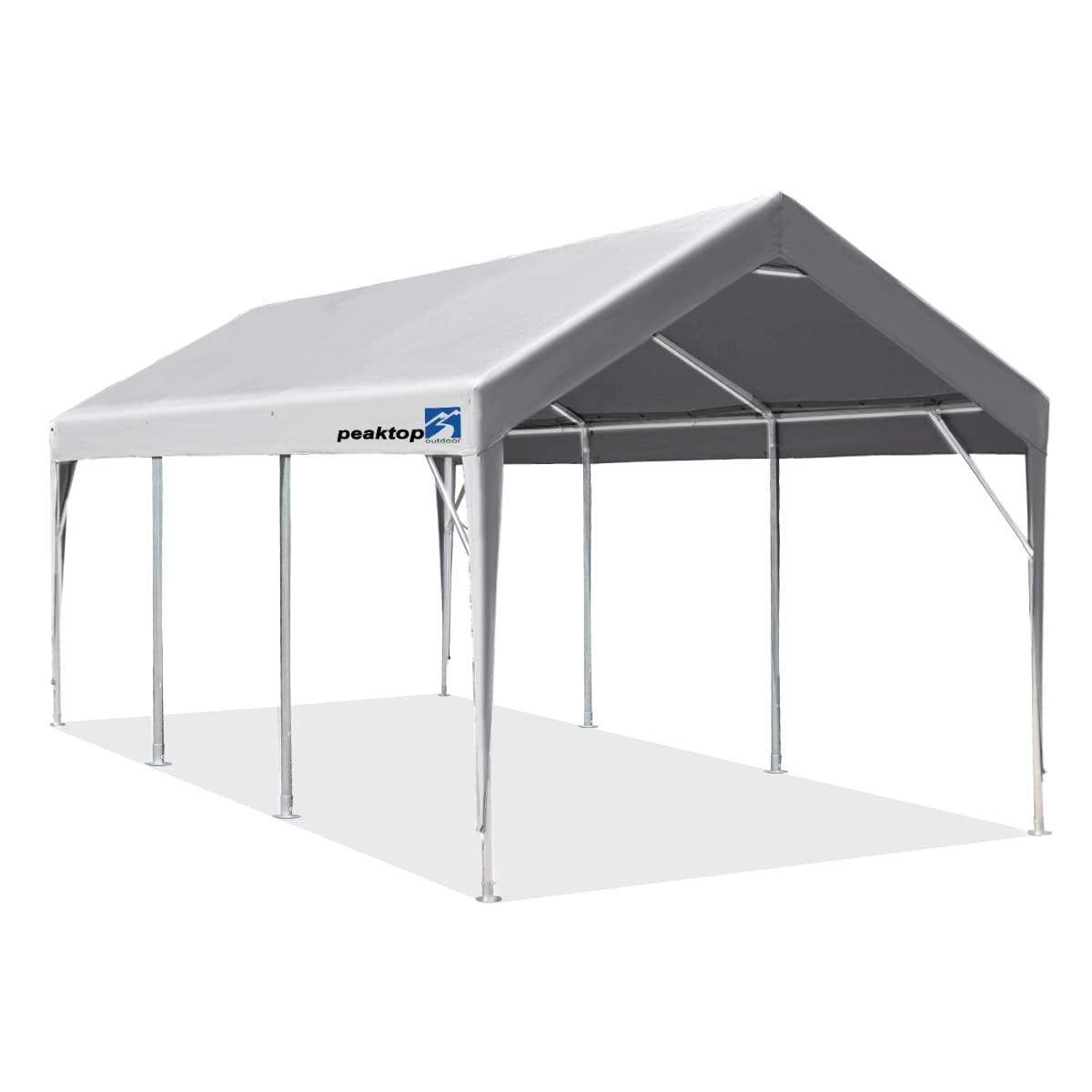 PEAKTOP OUTDOOR 10x20 ft Heavy Duty Carport Canopy - Adjustable Height 9.5-11 ft, Reinforced Triangular Beams, 4 Weight Bags - Ideal for Car Shelter, Garage Tent, Boat Storage, and Outdoor Events