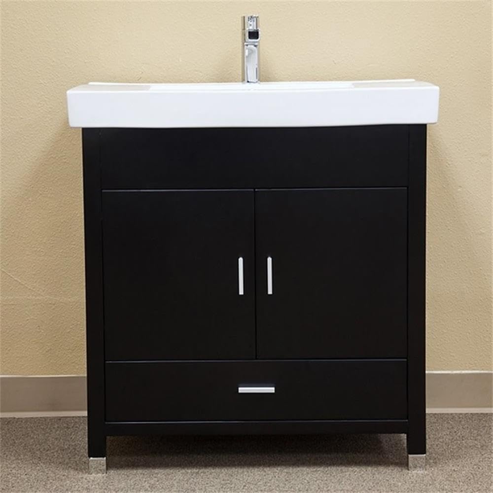 31.5-Inch Single Sink Bathroom Vanity Set - Solid Wood Construction in Black Finish - Perfect for Modern Master Bathrooms and Powder Rooms