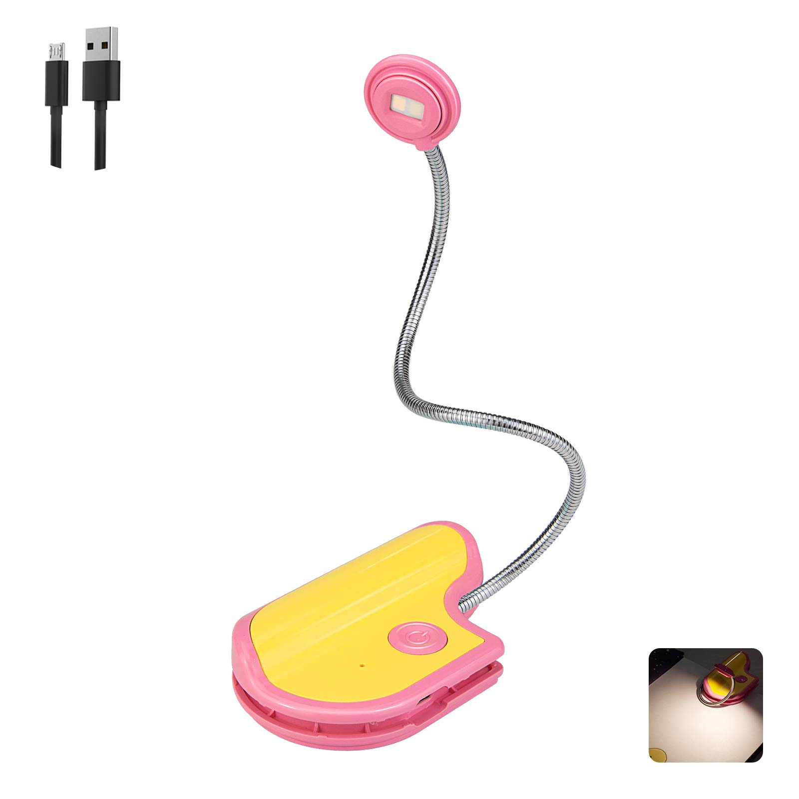 BIGMONAT Rechargeable Clip On Book Light for Kids - Portable LED Reading Lamp with 360° Rotatable Neck, 3 Color Modes & Dimmable Brightness - Perfect for Bedtime Reading, Studying, and Nighttime Use (Pink)