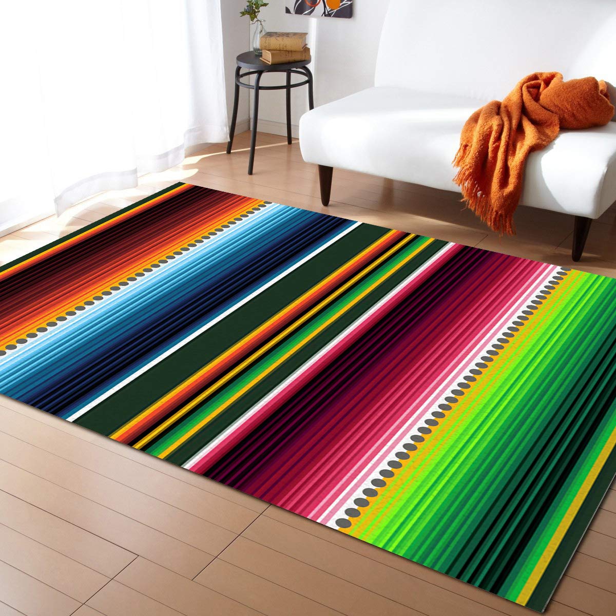 Mexican Serape Area Rug 4' x 6' - Non-Slip Indoor Outdoor Rug with Colorful Stripes, Easy to Clean & Durable - Perfect for Living Room, Bedroom, Patio, Deck, Picnic, Camping & Beach Outings
