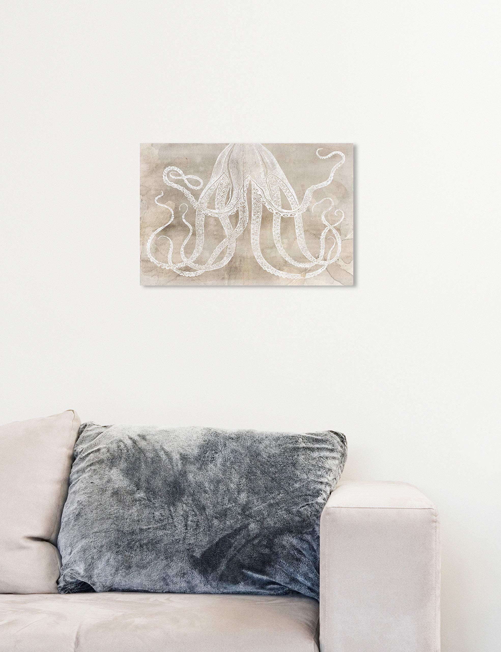 Oliver Gal 'Octopus Paper' Beige Sea Animals Wall Art Print - Premium Canvas 15