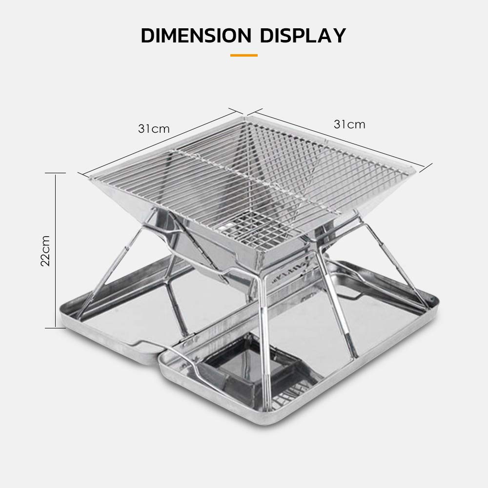 Portable Stainless Steel Foldable BBQ Charcoal Grill - Lightweight Camping Grill for Outdoor Barbecue, Picnics, Tailgating & Backyard Parties - Perfect for Camping, Beach Trips and RV Adventures