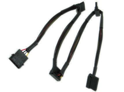 24 Inch 4Pin Molex to 4 SATA 15Pin 90 Degree Right Angle Power Adapter Cable with Black Sleeve - Perfect for PC Builds, Server Upgrades & Hard Drive Power Connections
