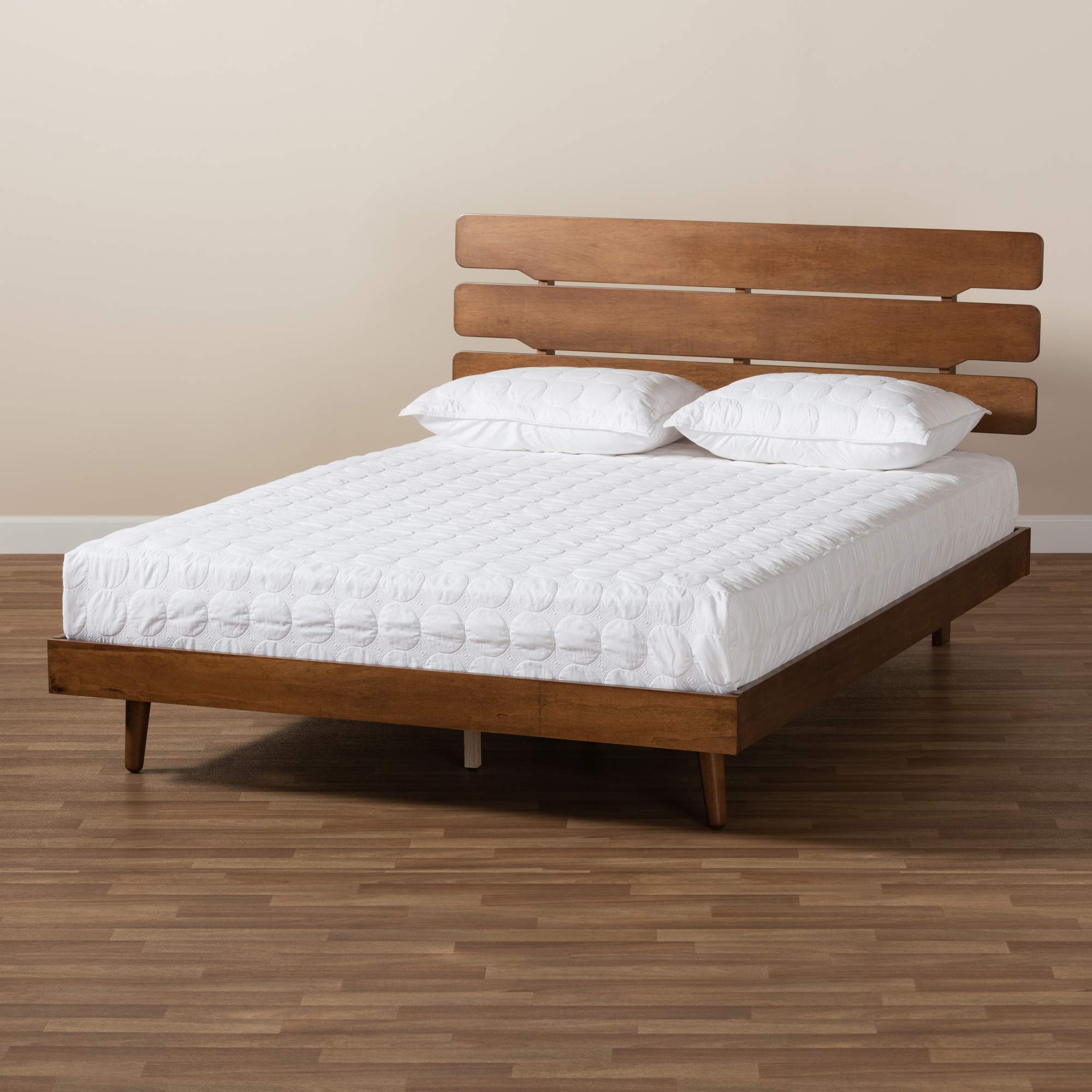 Baxton Studio Walnut Queen Size Platform Bed Frame - Modern Minimalist Bedroom Furniture for Small Spaces & Apartments