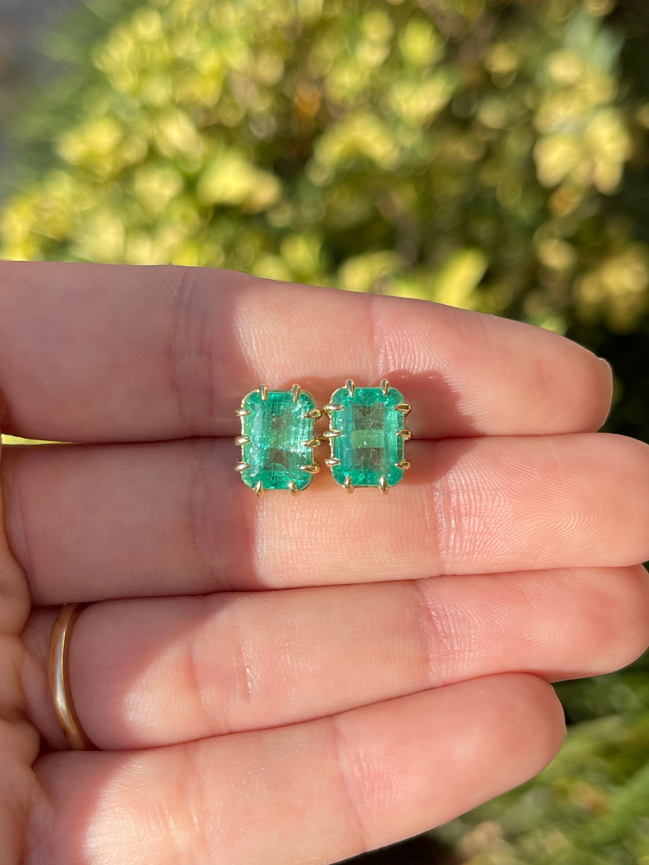 6.24tcw Colombian Emerald Multi-Prong 18K Gold Statement Stud Earrings for Women - Elegant Jewelry for Parties, Weddings & Special Occasions