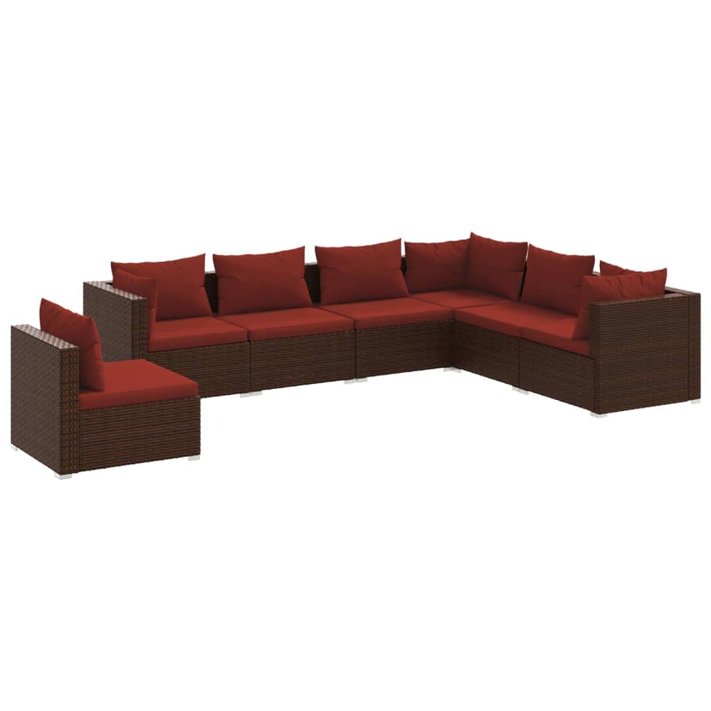 Brown Poly Rattan 7-Piece Patio Lounge Set with Cushions - Durable Steel Frame Outdoor Garden Furniture for Backyard, Poolside & Terrace Relaxation