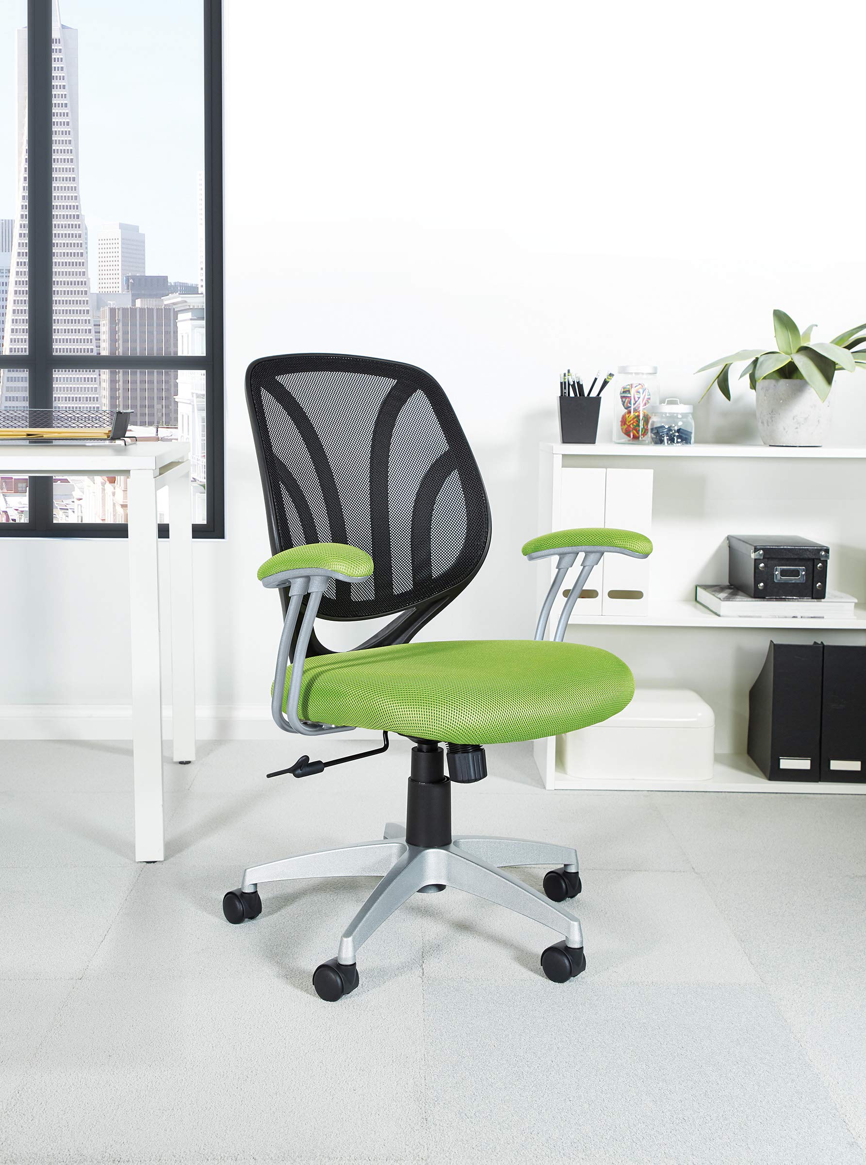 OSP Home Furnishings Ergonomic Office Chair with Padded Seat - Adjustable Back Support & Swivel Base for Home Office, Conference Room, or Workspace - Green Mesh Task Chair for Comfortable All-Day Sitting