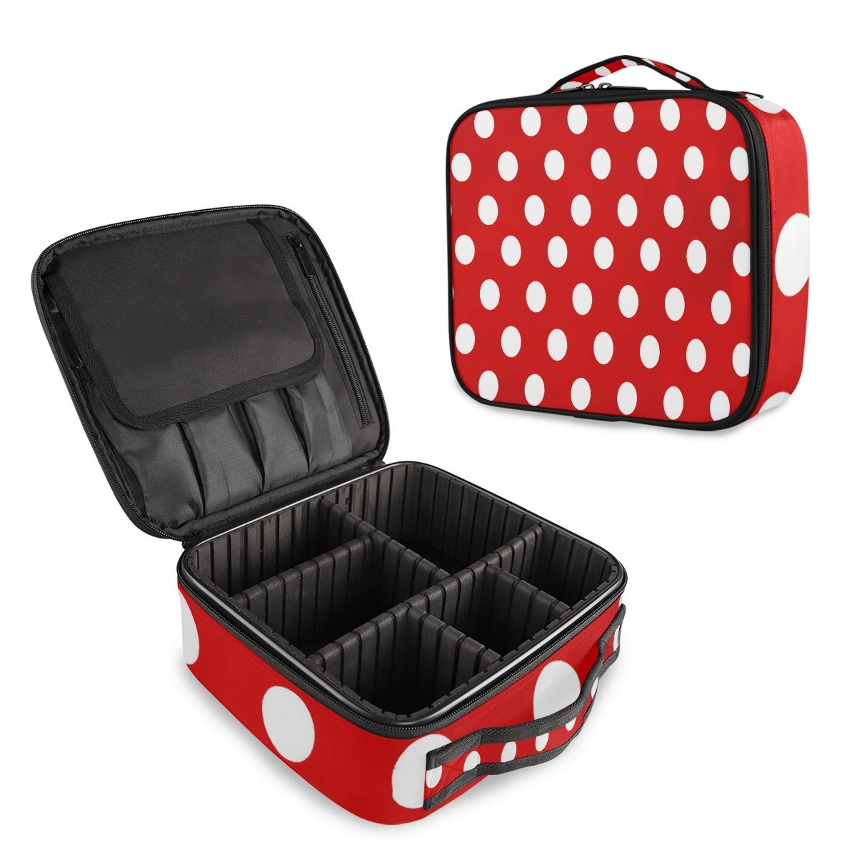 ALAZA Red White Polka Dot Makeup Train Case - Portable Cosmetic Organizer with Adjustable Dividers for Travel, Home & Professional Makeup Storage | Perfect for Makeup Artists, Travelers & Beauty Enthusiasts
