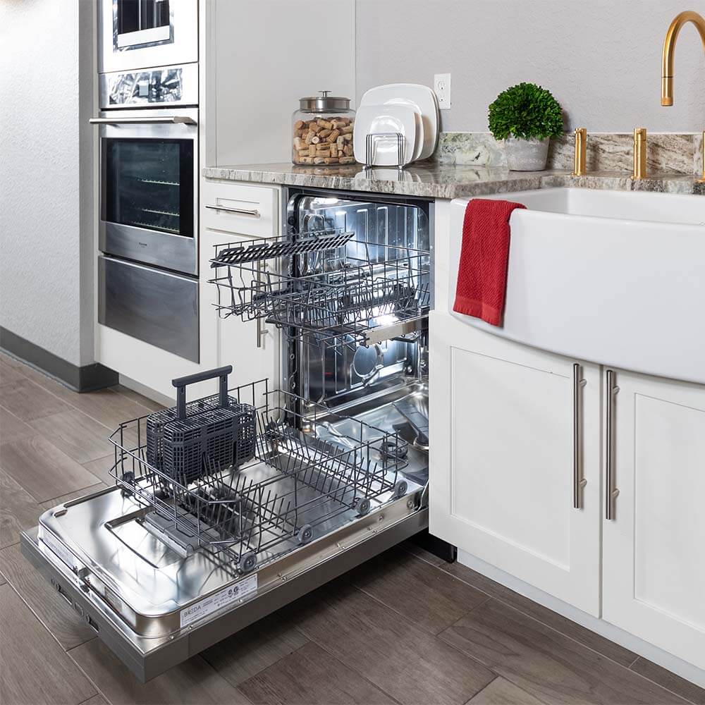 BREDA 24 Inch Stainless Steel ADA Compliant Built-In Dishwasher with Pocket Handle - Model LUDWA30155 - Perfect for Modern Kitchens & Small Spaces