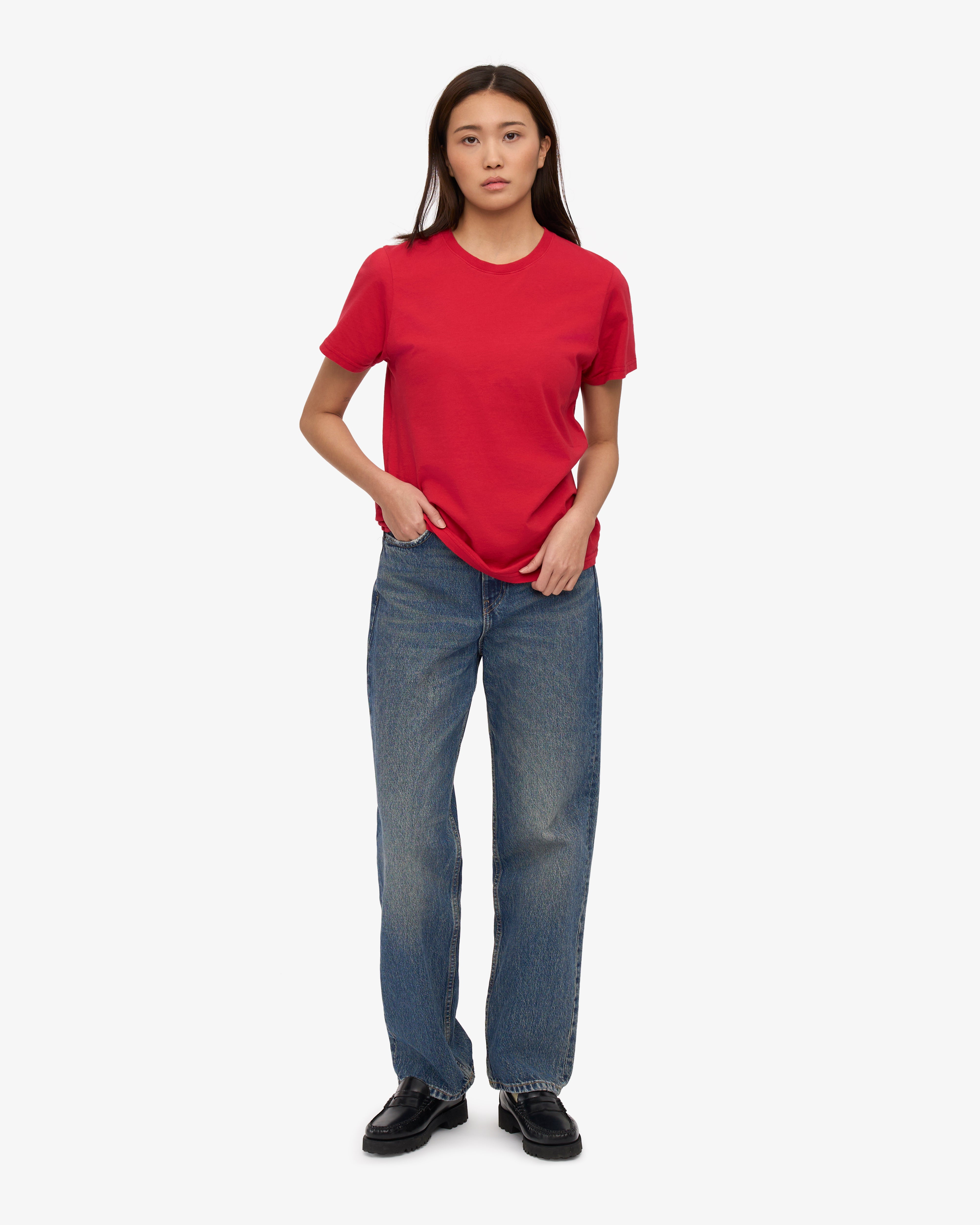 Organic Cotton Women's Lightweight T-Shirt - Scarlet Red | Soft & Breathable Casual Tee for Everyday Wear, Yoga & Outings