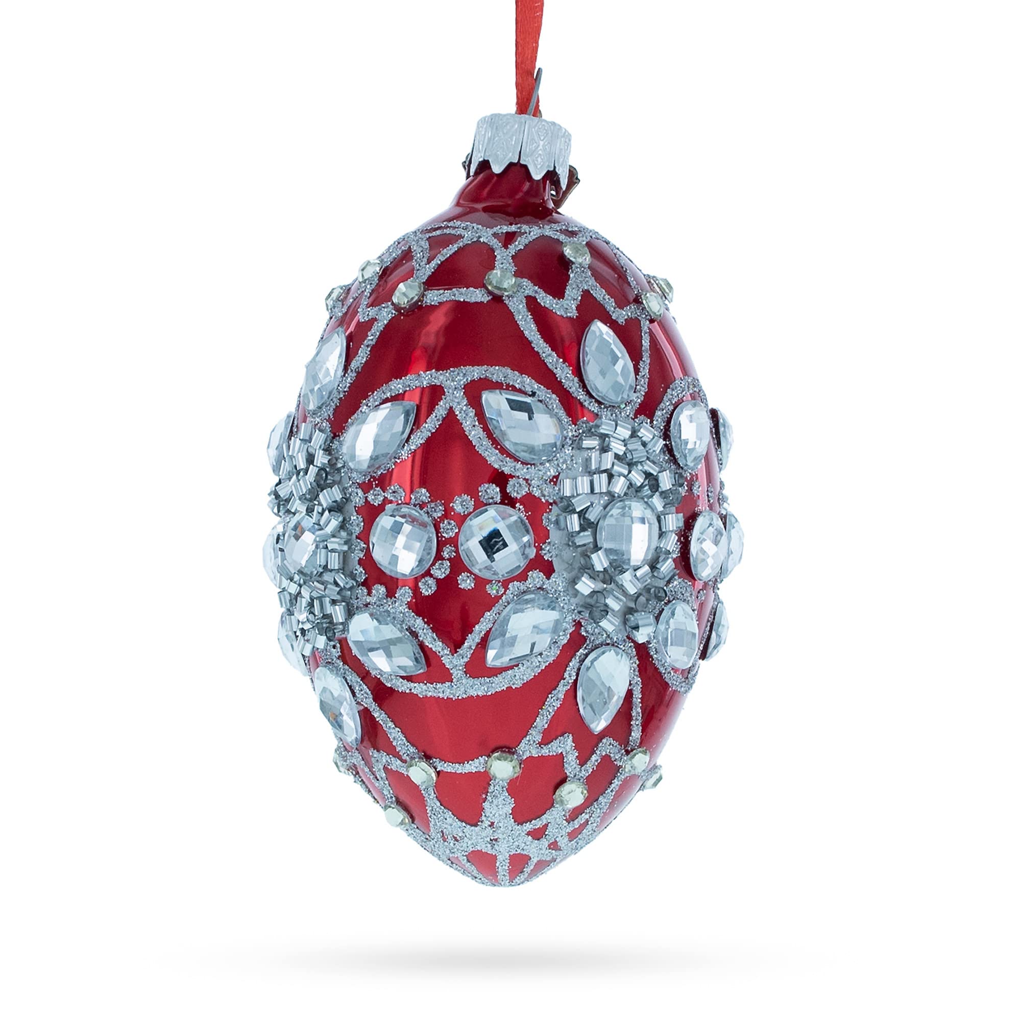 4 Inch Red Glass Diamond Star Christmas Tree Ornament - Elegant Holiday Decor for Xmas Tree, Home, Party & Festive Gift Giving