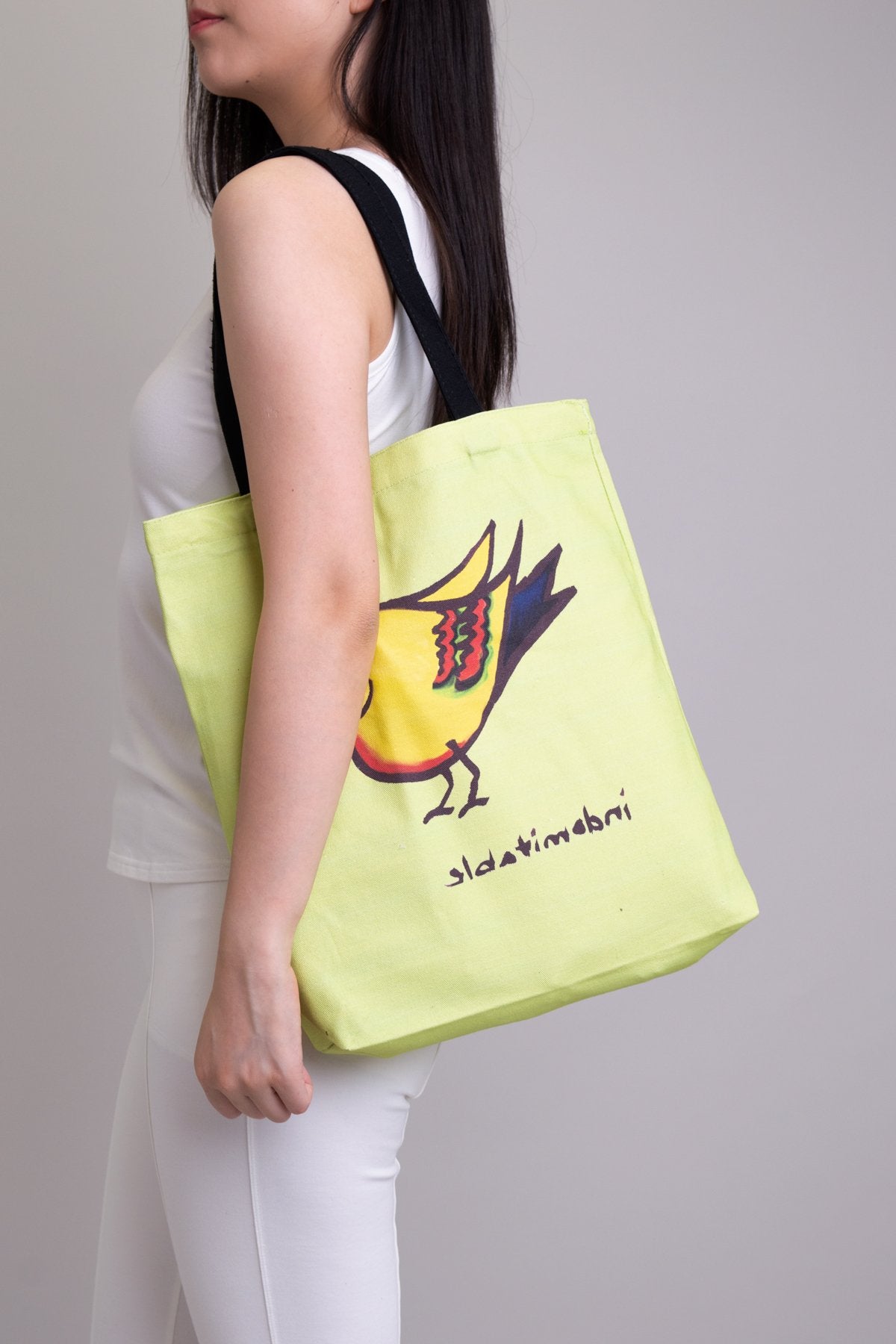 Green Heartbird Cotton Tote Bag - Eco-Friendly Artwork Tote for Shopping, Beach & Daily Use