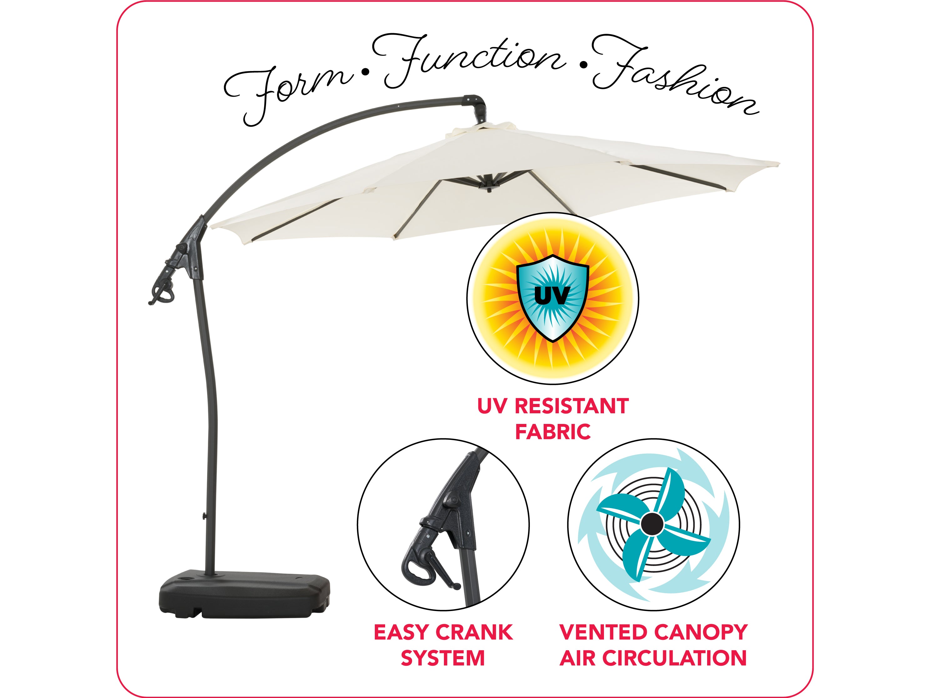 10ft White Cantilever Umbrella with Heavy Duty Base - Outdoor Patio, Poolside, and Garden Shade Solution
