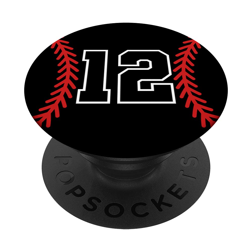 #12 Lucky Number Baseball Softball Black Red Swappable PopGrip - Perfect for Sports Fans & Phone Accessories | Ideal for Game Days, Team Spirit & Everyday Use