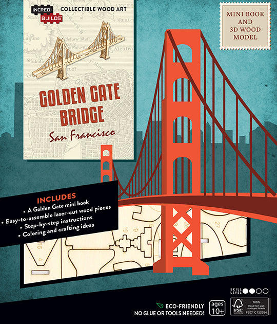 IncrediBuilds San Francisco Golden Gate Bridge 3D Wood Model Kit with Book - DIY Building Set for Kids & Adults, Perfect for Home Decor, Educational Gifts & STEM Learning Activities