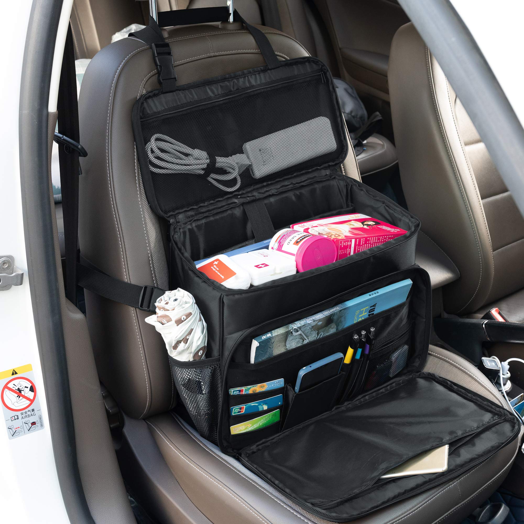CURMIO Tactical Patrol Bag for Law Enforcement - Durable Car & Truck Seat Organizer with Padded Laptop Sleeve - Patent Design Black - Perfect for Police Gear Storage & Vehicle Organization