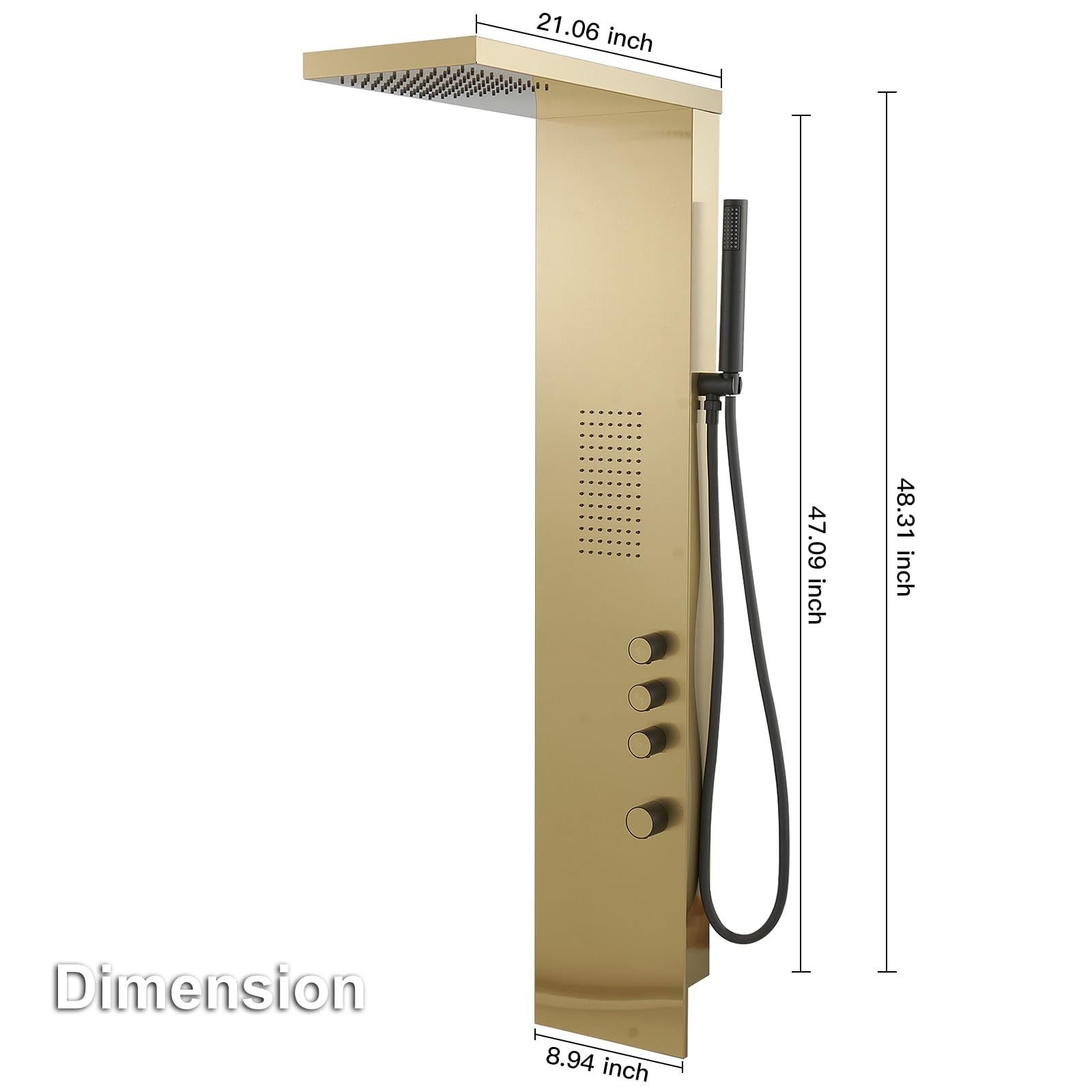 Brushed Gold Shower Tower Panel System with Body Jet Massage & Rainfall Hand Shower - High Pressure Bathroom Fixture for Spa-Like Experience | Perfect for Master Bathrooms & Luxury Home Renovations