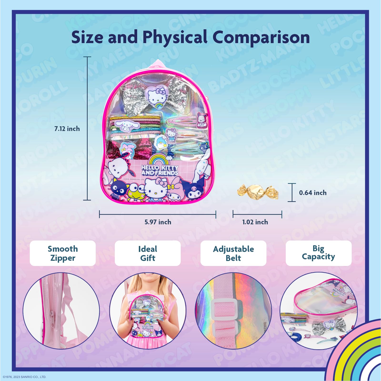 Hello Kitty and Friends Mini Backpack with Hair Accessories Gift Set for Girls Ages 3+ | Perfect for Birthday Parties, Sleepovers, Makeovers & School Supplies | Kawaii Cute Backpack for Kids