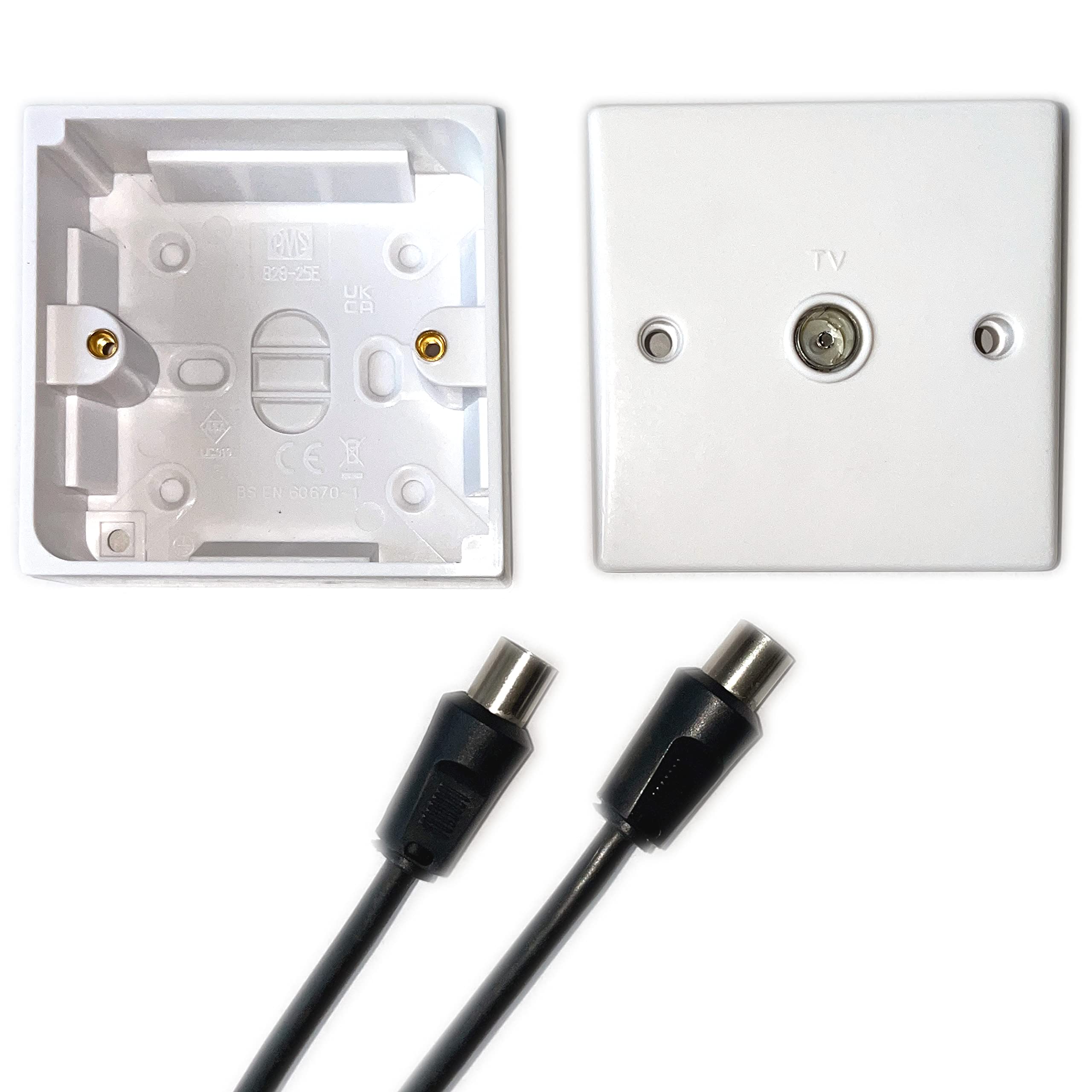 TV Aerial Wall Socket with Back Box - Male to Male Coaxial Cable Connector for Digital TV, Satellite, and Antenna - Perfect for Home Theater, Living Room, and Bedroom Setup