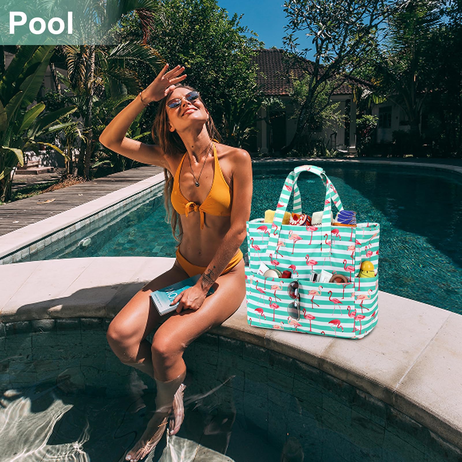 Waterproof Large Beach Tote Bag for Women - Sandproof Zippered Pool & Gym Bag with Wet Pocket - Perfect for Swimming, Travel, Shopping & Grocery Trips