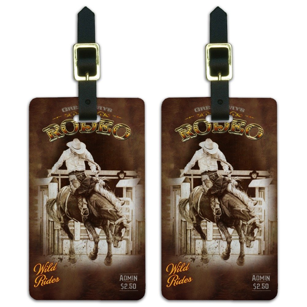 Vintage Western Rodeo Horse Riding Luggage ID Tags - Set of 2 Personalized Leather Tags for Travel Bags, Suitcases & Backpacks | Perfect for Cowboy Theme Trips, Rodeo Events & Western Style Travel Accessories